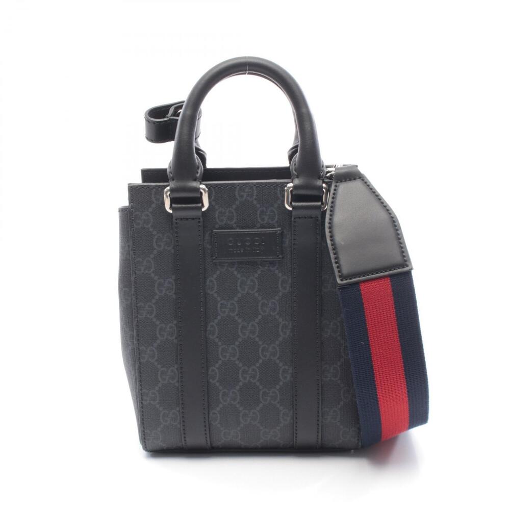 Gucci GG Supreme Web Tote Bag Canvas Leather Gray Black